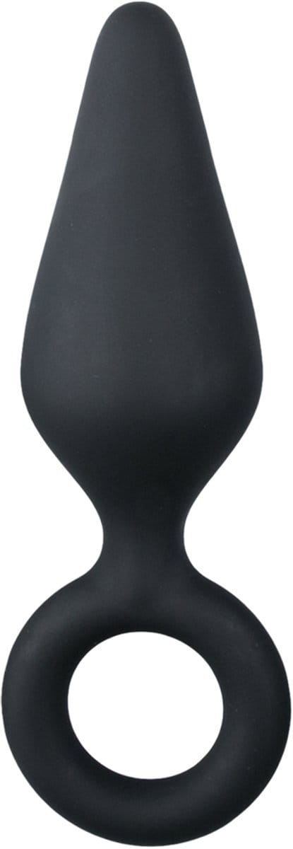 Zwarte buttplug met trekring - medium