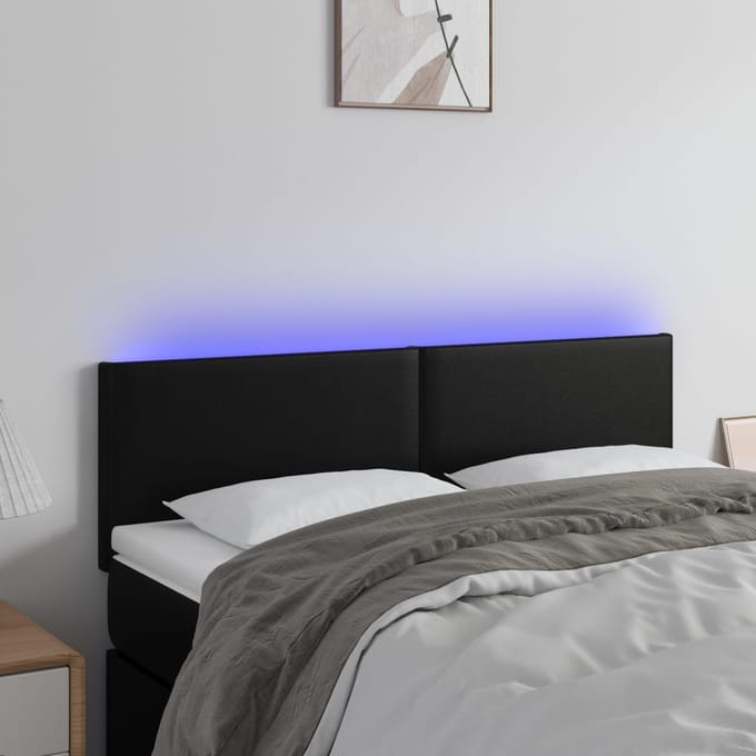 vidaXL - Hoofdbord - LED - 144x5x78/88 - cm - kunstleer - zwart