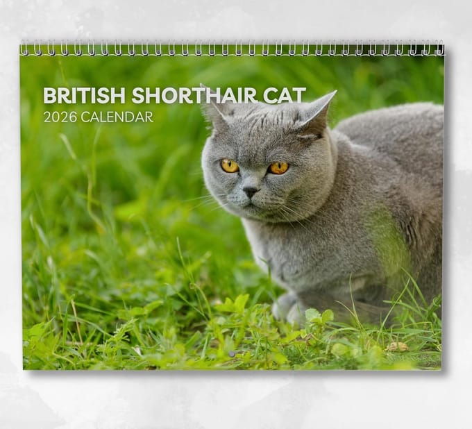Kattenkalender 2026: Britse Korthaar Maandplanner met Notitieruimte, A4 Formaat