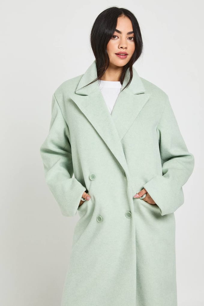 boohoo Dames Maxi Wollen Look Jas | Munt | Maat: 36
