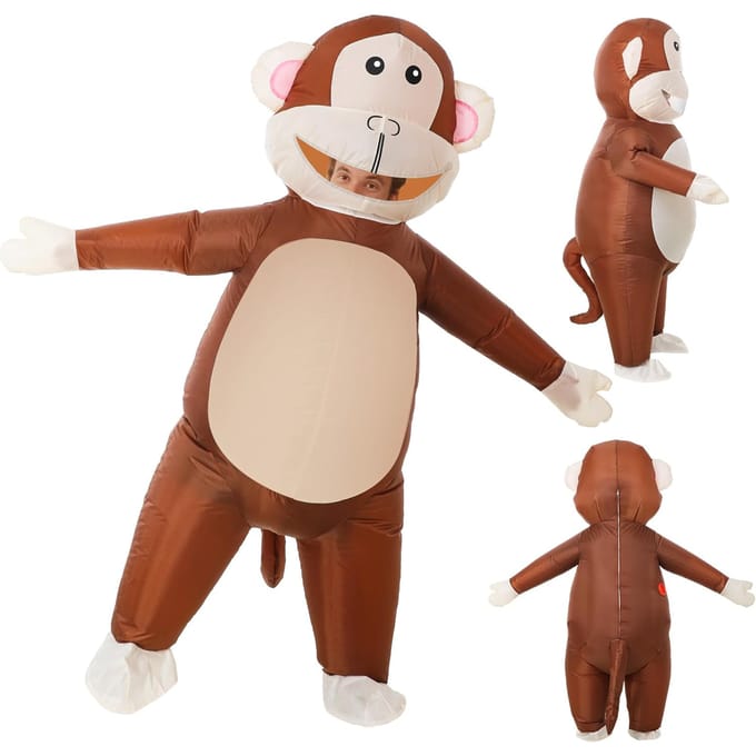Opblaaskostuum roze-oor aap, voor volwassenen 150-190cm bruin