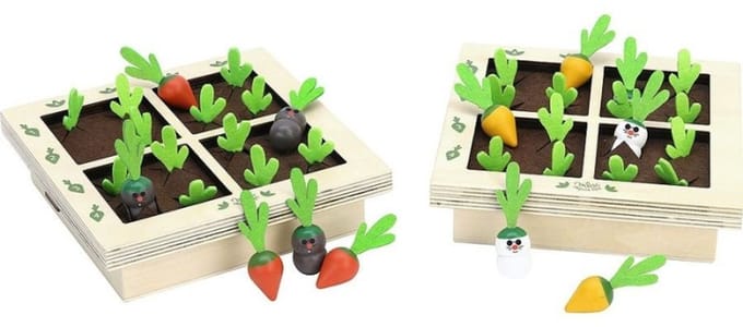 Vilac houten bordspel tuin groente mollen educatief spel 2 spelers.