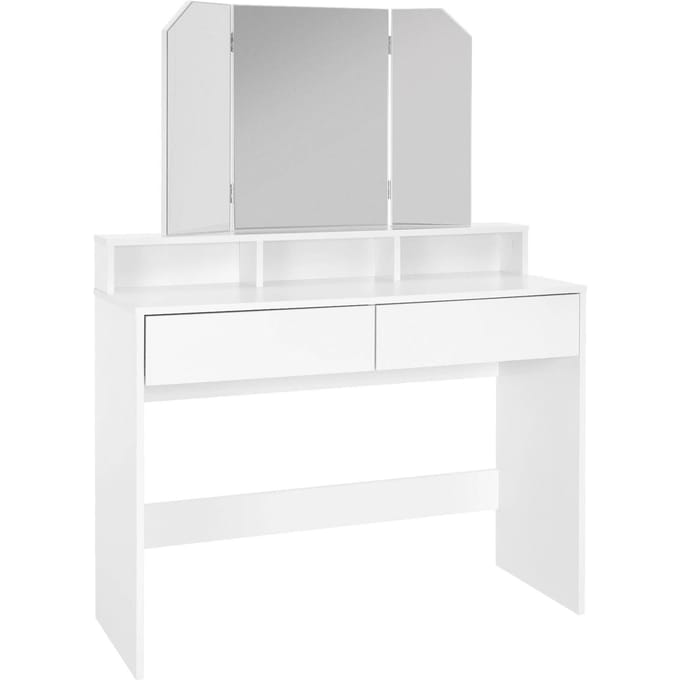 Kaptafel 100x40x140 cm in wit met 3-delige spiegel & 2 laden ML-Design