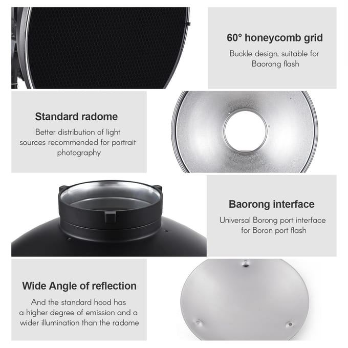 30cm/11,8in Standaard Reflector Beauty Dish Bowens Mount met Witte Diffuser Reflector Honingraat Silver Inner Surface zwart
