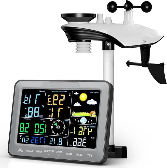 Draadloos Weerstation - Buitenmeter Binnenmeter - Weer Monitoren - Groot 8-Inch Display - 8 inch - Wit