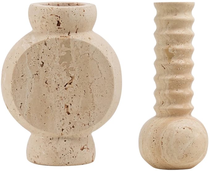 Travertin Geschenkset: Vaas Circle + Vaas Ribbed