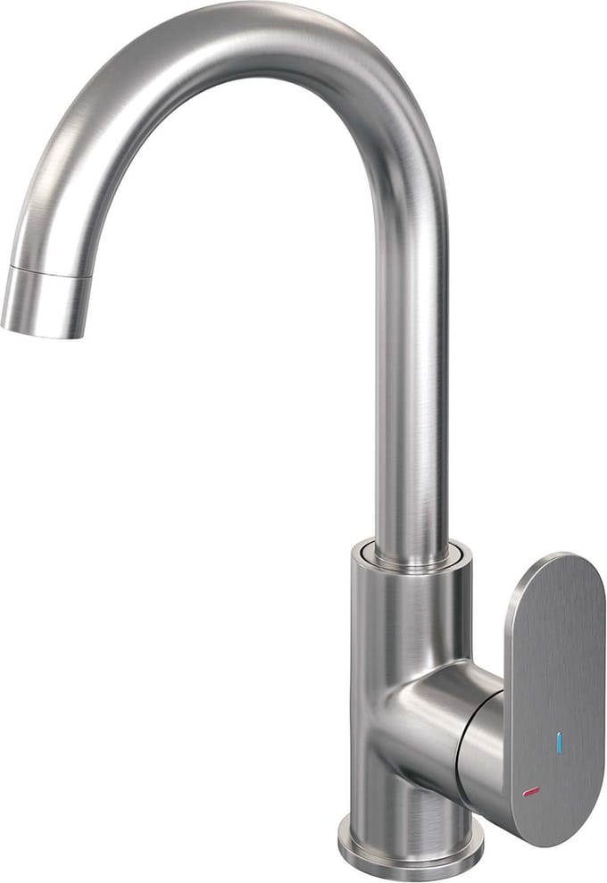 Wastafelkraan Brauer Brushed Edition R1 Coldstart Opbouw Hoog Mengkraan Geborsteld Koper PVD 1 Greeps Draaibare Uitloop