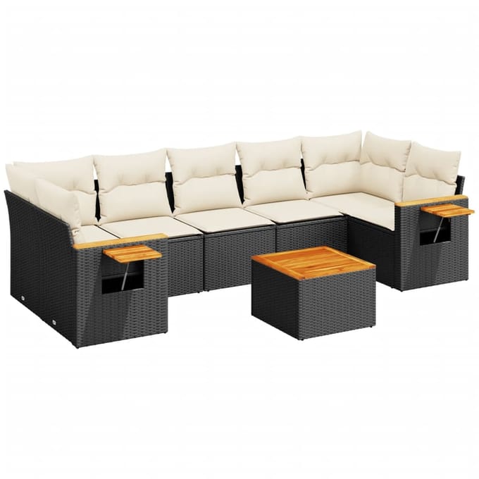 vidaXL - 8-delige - Loungeset - met - kussens - poly - rattan - zwart