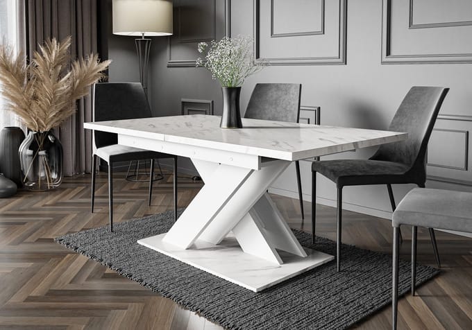 Pro-meubels - Eetkamertafel - Barcelona - Wit mat - Marmerlook - 140-180cm - Uitschuifbaar - Eettafel