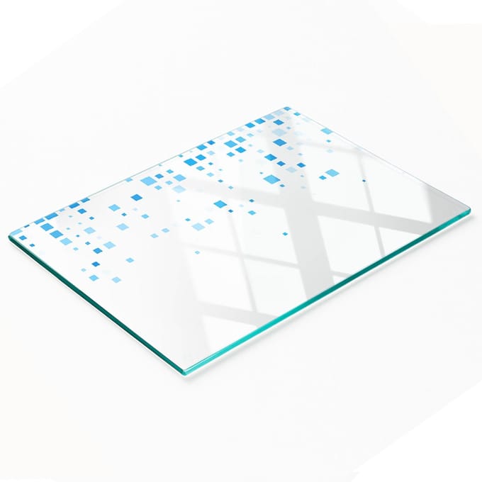 Decoratieve snijplank van gehard glas met blauwe vierkantjes, 80x52 cm