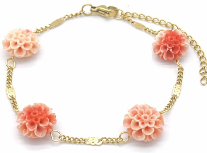 Armband Dames - Bloemen - RVS - Lengte 17-21 cm - Goudkleurig