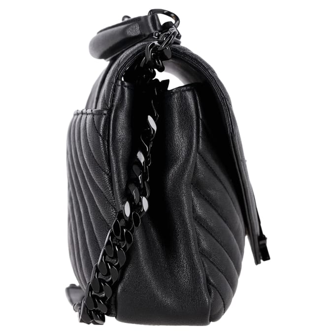Saint Laurent Chevron Quilted Medium College Top Handle Bag in zwart leer