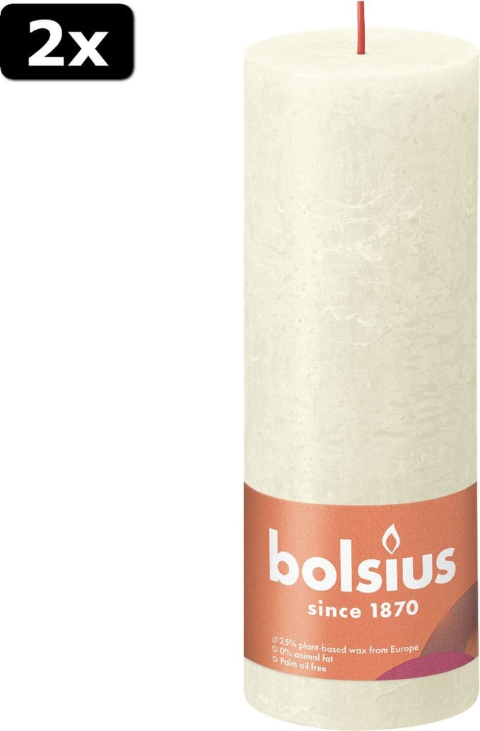 2x Bolsius Rustiek stompkaars 190/68 - Soft Pearl