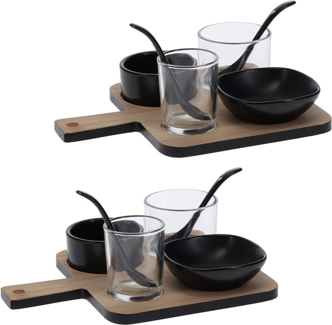 Excellent Houseware serveerplanken met 8 schaaltjes - glas - porselein