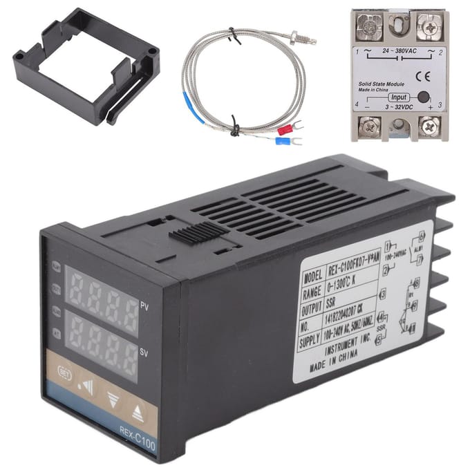 Digitale PID Thermostaat Temperatuurregelaar Lang 100V?240V en 3,3ft M6 Imperiaal K-type black