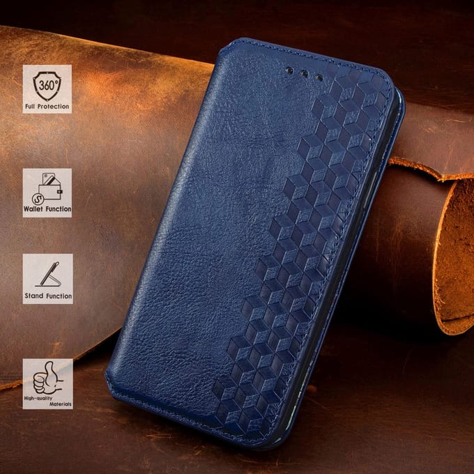 Luxe PU Lederen Ruitpatroon Wallet Case + PMMA Screenprotector voor Galaxy A13 5G _ Blauw
