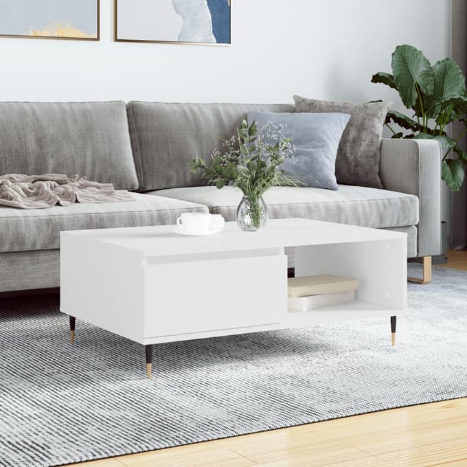 vidaXL - Salontafel - 90x60x35 - cm - bewerkt - hout - wit
