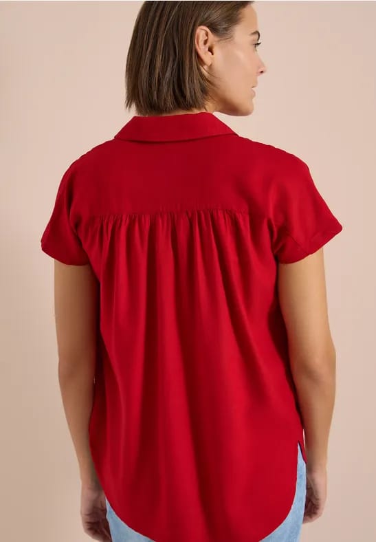 Basic blouse met overhemdkraag in effen kleur
