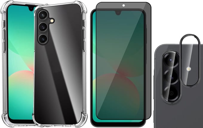 Hoesje geschikt voor Samsung Galaxy A17 5G / A26 - Privacy Screenprotector Volledig Dekkend Glas & Camera Protector - Shockproof Transparant