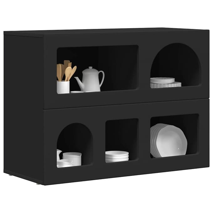 vidaXL - Dressoir - ELST - Zwart - 80.5 - x - 35 - x - 59 - cm - Bewerkt - hout