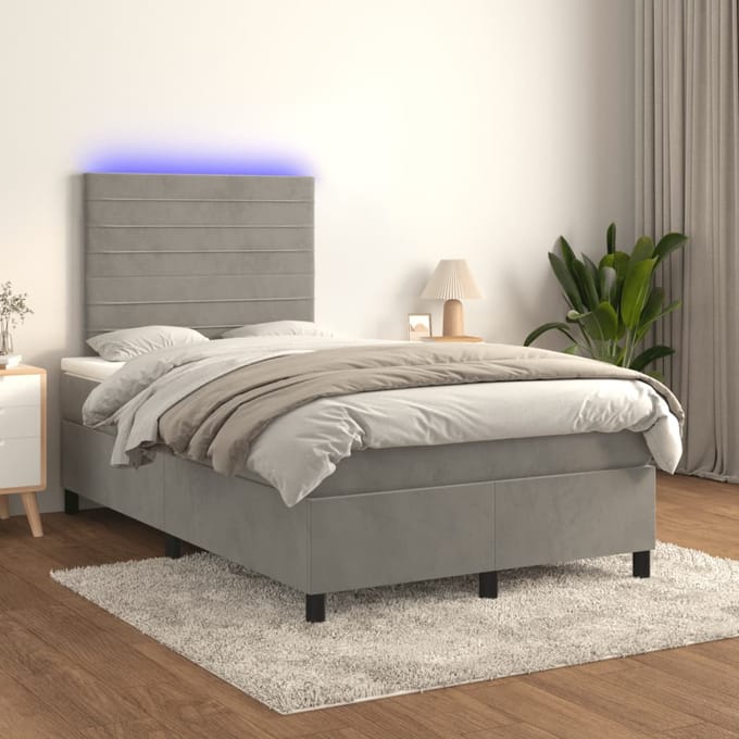 vidaXL - Boxspring - met - matras - en - LED - fluweel - lichtgrijs - 120x200 - cm