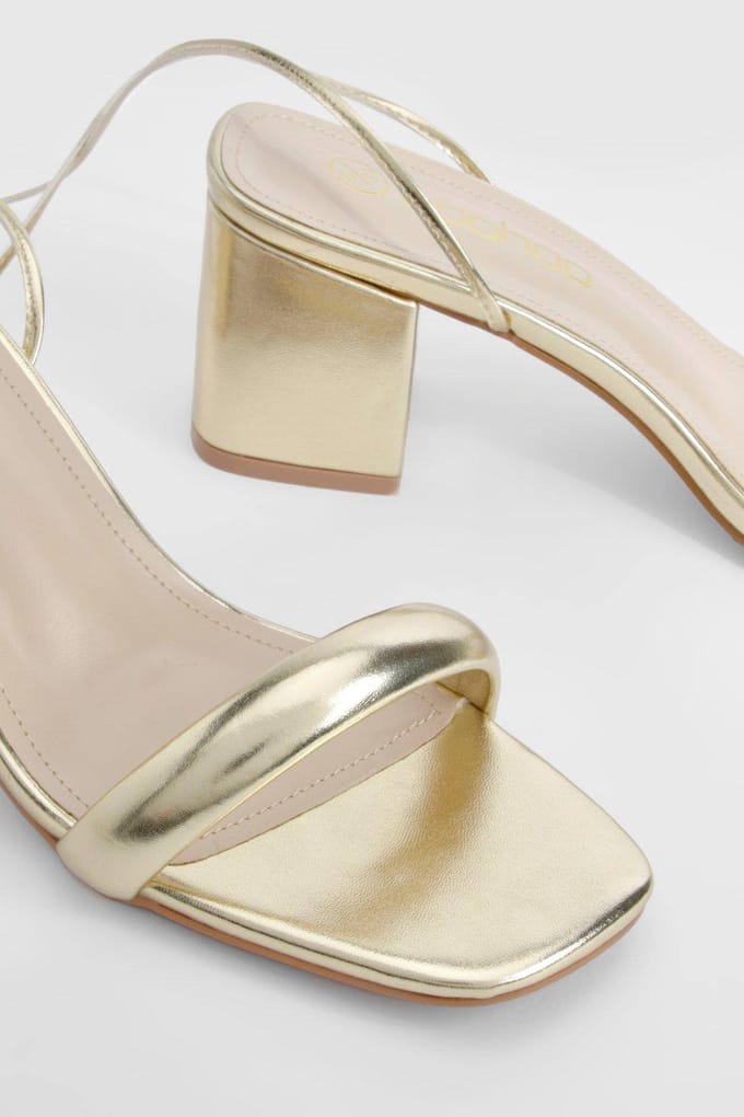 boohoo Dames Metallic Low Block Wrap Up Heels | Goud | Maat: 41