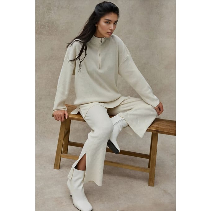 High Waist Gebreide Set met Ritskraag