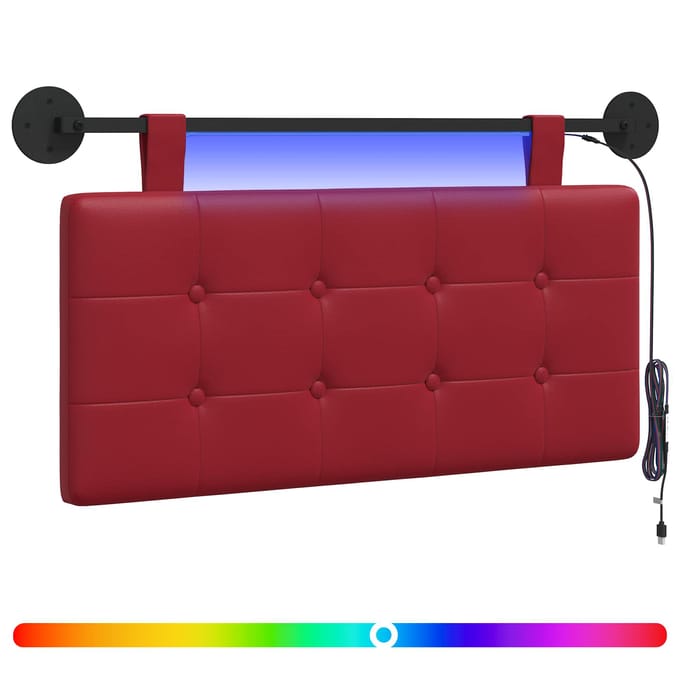 vidaXL - Hangend - hoofdbord - Met - LED-verlichting - Wijnrood - Kunstleer