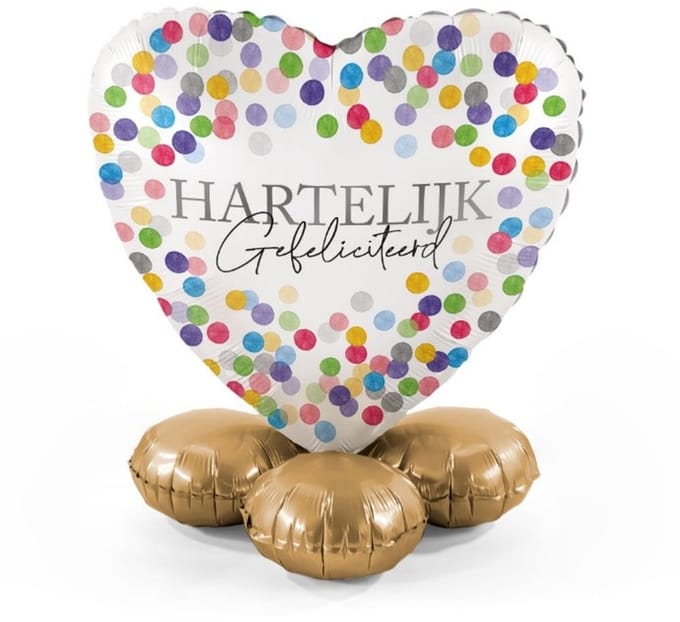 Hartelijk gefeliciteerd - Hart confetti - Ballonnen set met standaard - Everloon