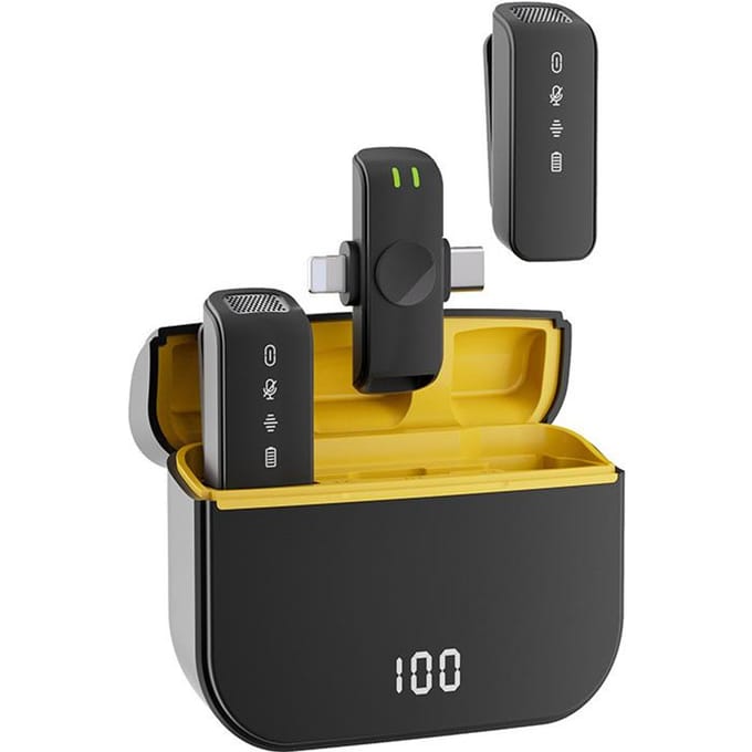 2-in-1 Draadloze Lavalier Microfoon Dubbele Microfoon Ruisonderdrukking Lange Afstand Transmissie met zwart