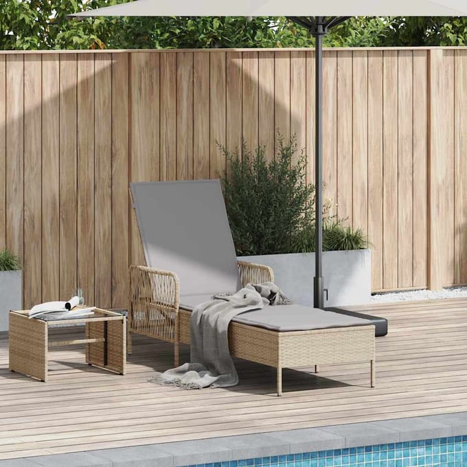 vidaXL Ligstoel Beige en Lichtgrijs 200 x 55 x 92 cm poly rattan