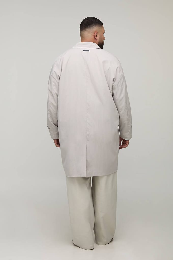Plus Crinkle Oversized Mac | Grey | Size 2XL