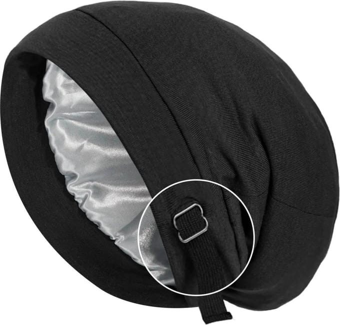 Satijnen Slaapmuts Verstelbaar - Satijnen Bonnet - Haarnetje - Zwart