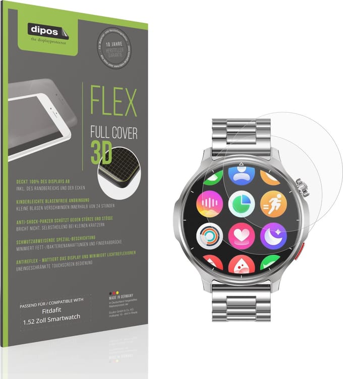 dipos FLEX – 2x Matte Screenprotector geschikt voor Fitdafit 1.52 Zoll Smartwatch | Volledige Schermbescherming | Case-Friendly