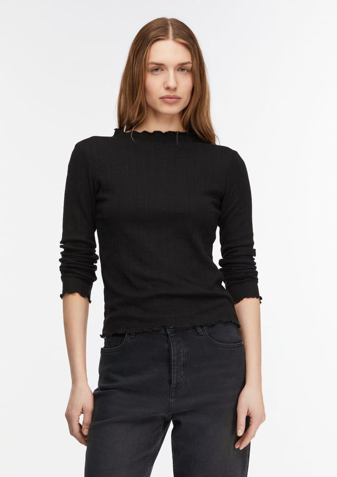 Dames T-shirt met lange mouwen van geperforeerde jersey COMMA