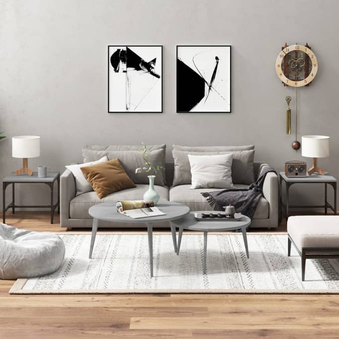 vidaXL - Bijzettafels - 2 - st - 40x40x35 - cm - bewerkt - hout - grijs - sonoma - eiken
