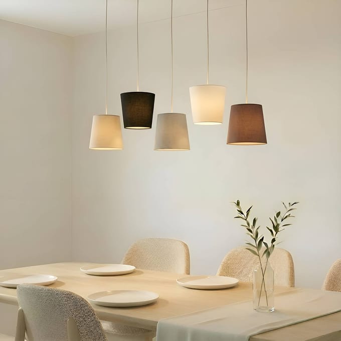 Lucande - Hanglamp - 5lichts - ijzer, textiel, aluminium - H: 21 cm - E27 - karamel, zwart, grijs, wit, bruin