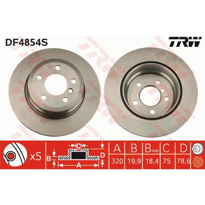 Remschijf TRW DF4854S achter, geventileerd, sterk gecarboniseerd, 1 Stuk