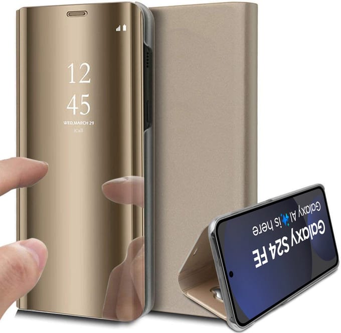 Hoesje geschikt voor Samsung Galaxy S24 FE - Spiegel Book Case Goud