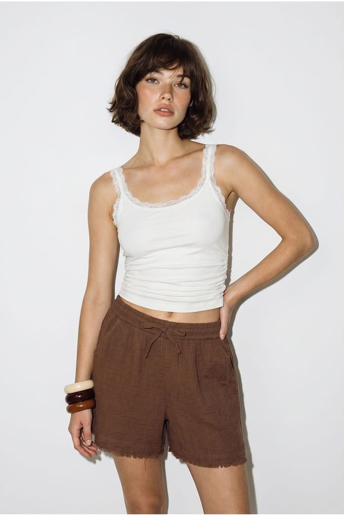 Hoog-Waisted Wijde Katoenen Shorts
