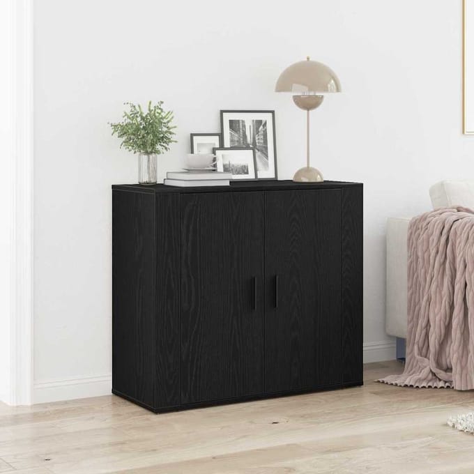 vidaXL - Dressoir - Zwart - Eiken - 80 - x - 33 - x - 70 - cm - Bewerkt - hout