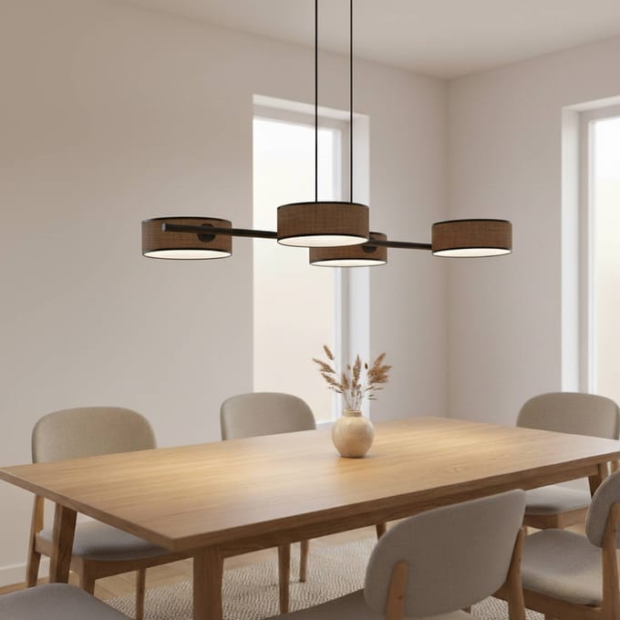 EMIBIG LIGHTING Hanglamp Drumz 4, bruin, stof/staal, lengte 80 cm, E14
