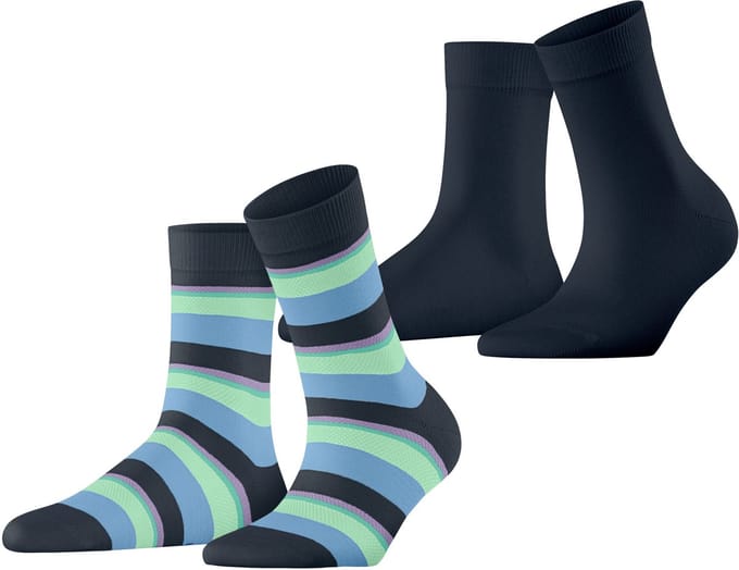 Esprit Crochet Stripe 2-Pack gedessineerd katoen Multipack Sokken dames blauw - maat 39-42