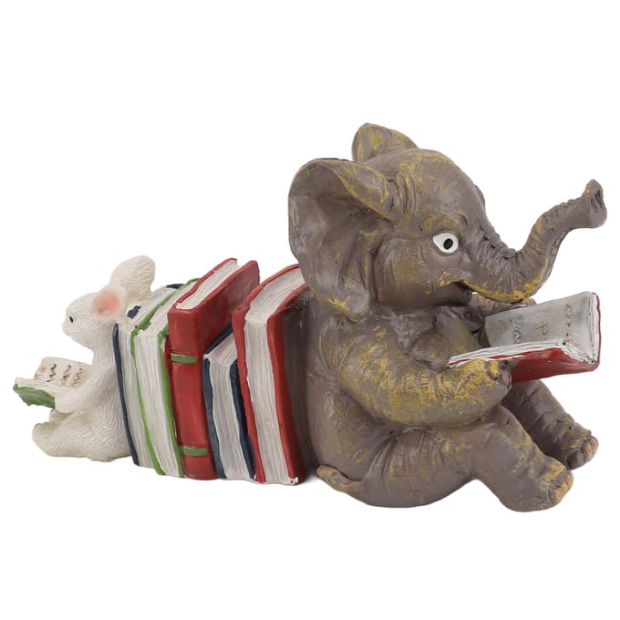 Beeldje Standbeeld Ornament Olifant Konijn Lezend Hars Duurzaam Tuin Beeld Decor voor Bureau gray