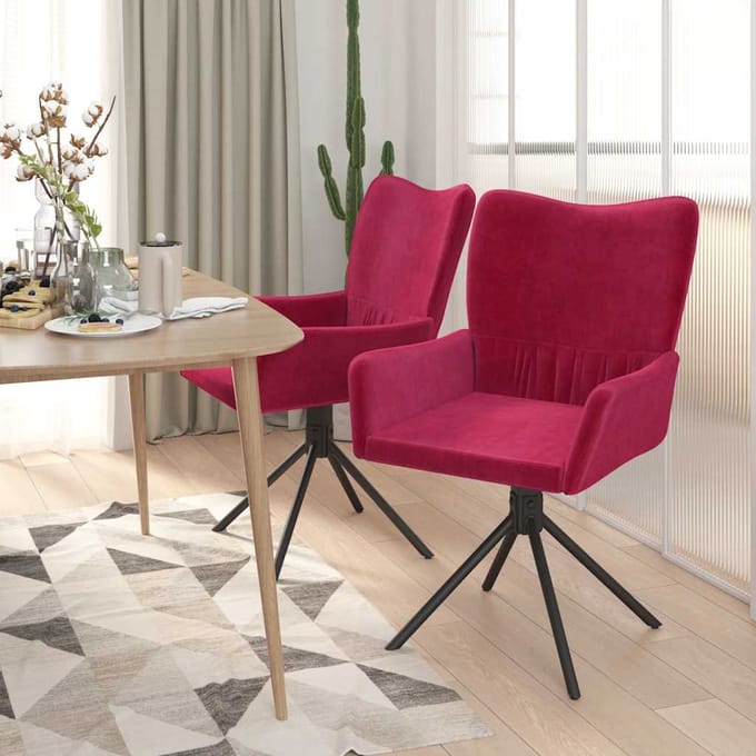 vidaXL - Eetkamerstoelen - draaibaar - 2 - st - fluweel - wijnrood