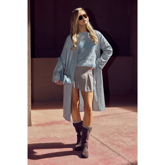 boohoo Dames Longline met kraag kunstleren trenchcoat | Grey | Maat: 8