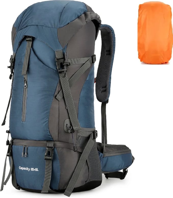 CarryQuest® - 70L - nylon backpack - blauw - waterdicht - reis camping - regenhoes - duurzaam