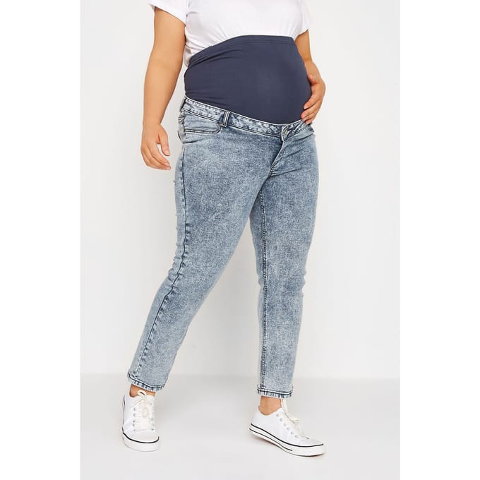 Bump It Up Maternity Mom Jeans Met Gebleekte Wassing In Blauw Size Short > 52
