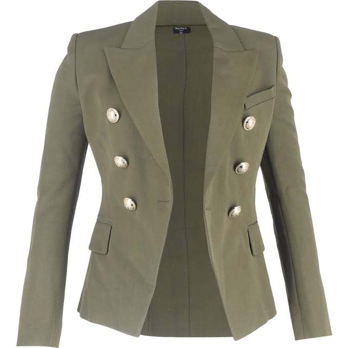 Balmain double-breasted blazer met zakken in olijfgroene wol