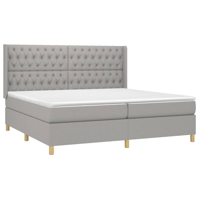vidaXL - Boxspring - met - matras - stof - lichtgrijs - 200x200 - cm